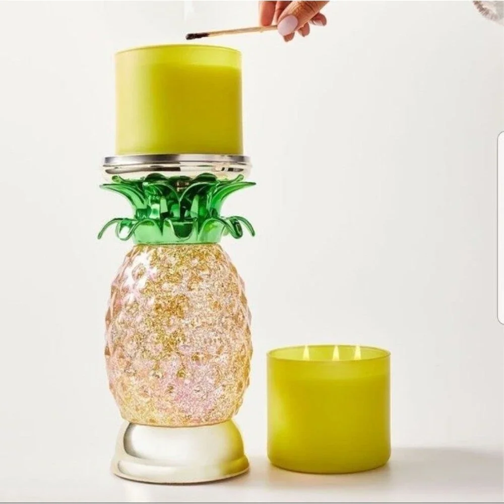 Bath & Body Works 3 Wick Light Up Candle Holder Globe Pineapple